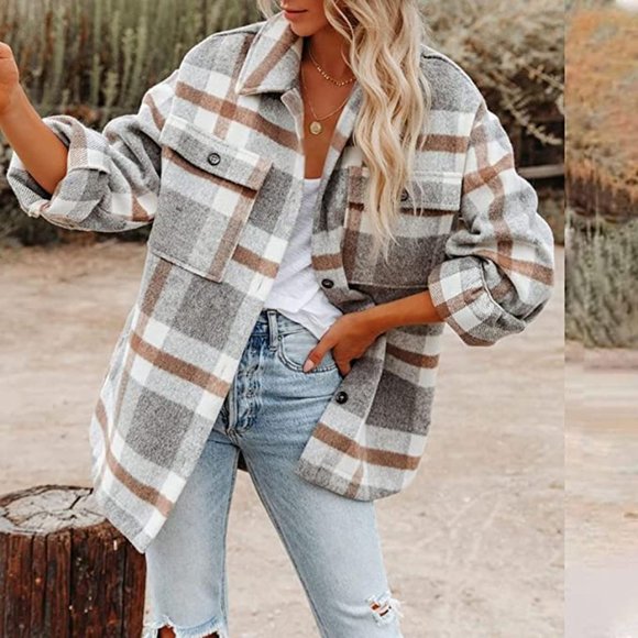 Jackets & Blazers - Shacket - Plaid - Oversized M
